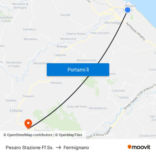 Pesaro Stazione Ff.Ss. to Fermignano map