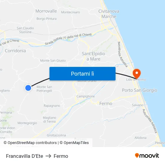 Francavilla D'Ete to Fermo map