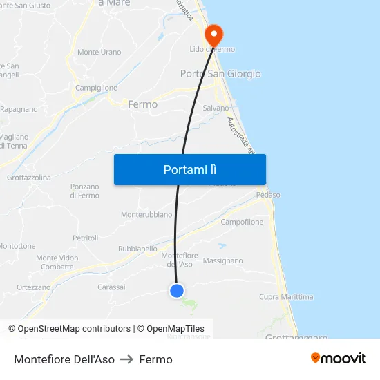 Montefiore Dell'Aso to Fermo map