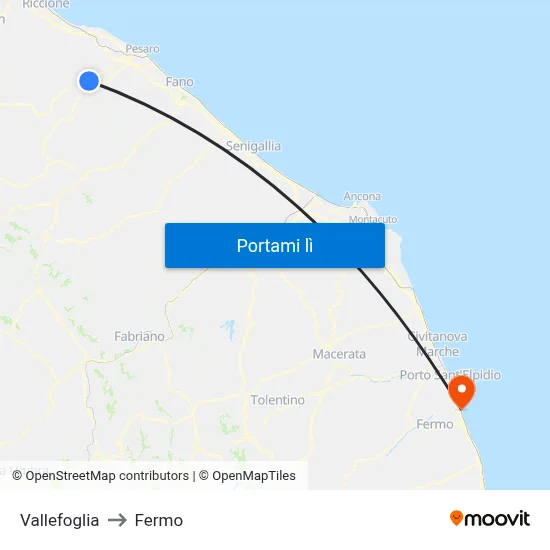 Vallefoglia to Fermo map