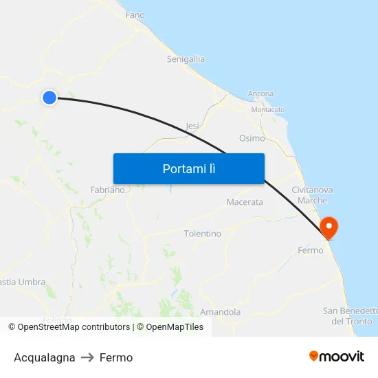 Acqualagna to Fermo map