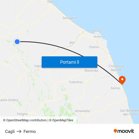 Cagli to Fermo map