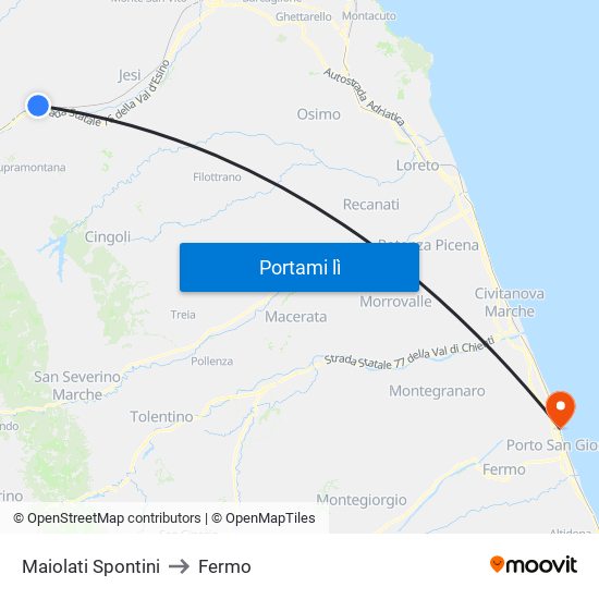 Maiolati Spontini to Fermo map