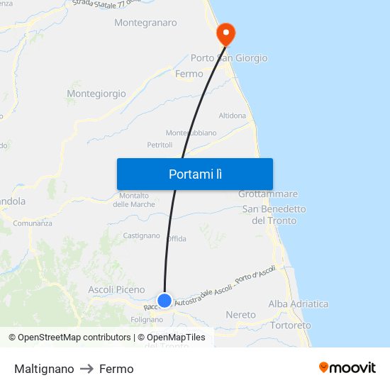 Maltignano to Fermo map