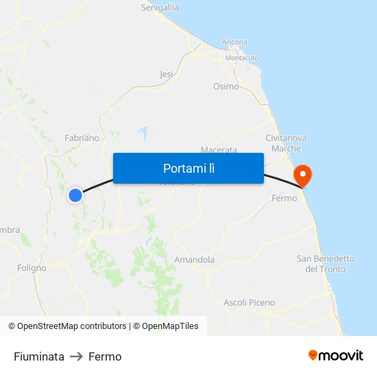 Fiuminata to Fermo map