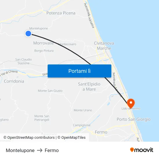 Montelupone to Fermo map