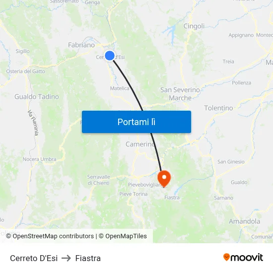 Cerreto D'Esi to Fiastra map