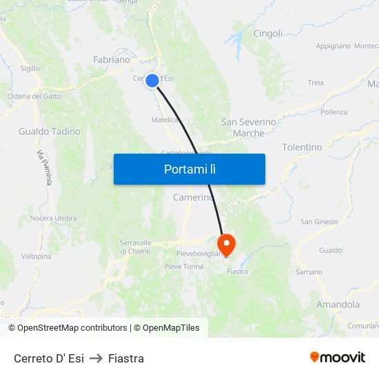 Cerreto D' Esi to Fiastra map