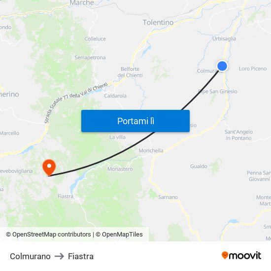 Colmurano to Fiastra map