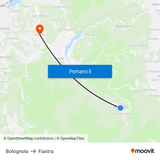 Bolognola to Fiastra map