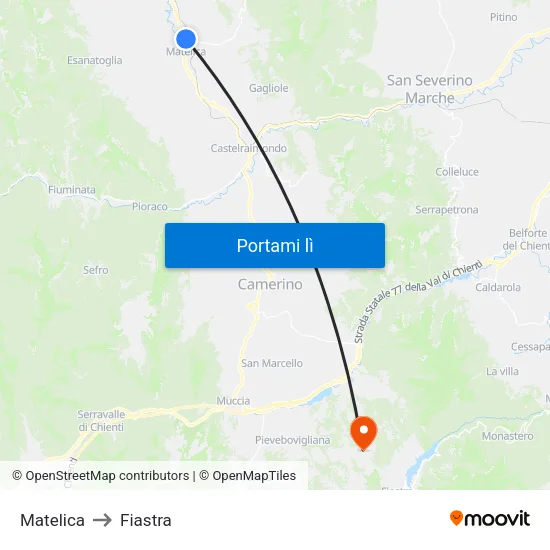 Matelica to Fiastra map