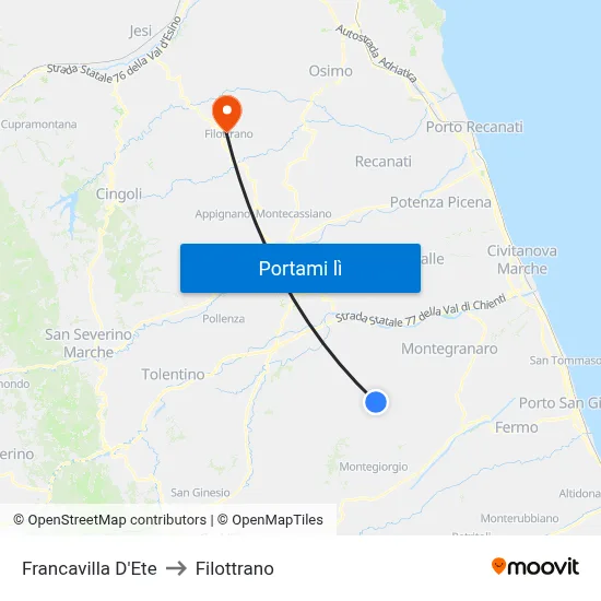 Francavilla D'Ete to Filottrano map