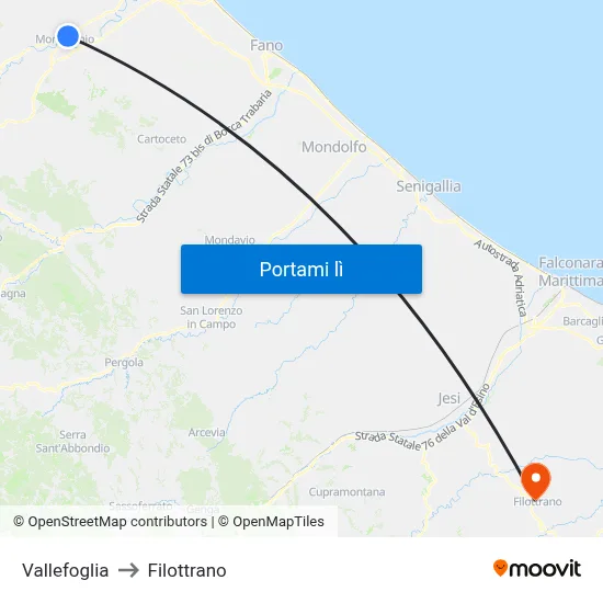 Vallefoglia to Filottrano map