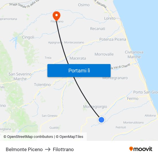 Belmonte Piceno to Filottrano map
