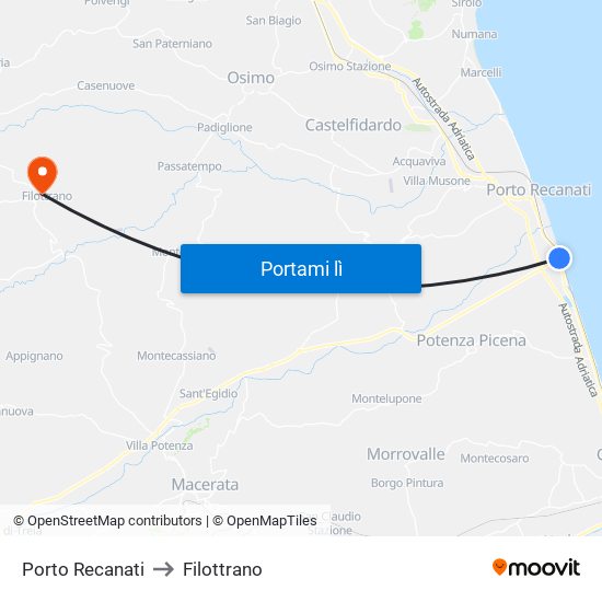Porto Recanati to Filottrano map
