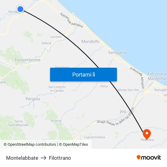 Montelabbate to Filottrano map