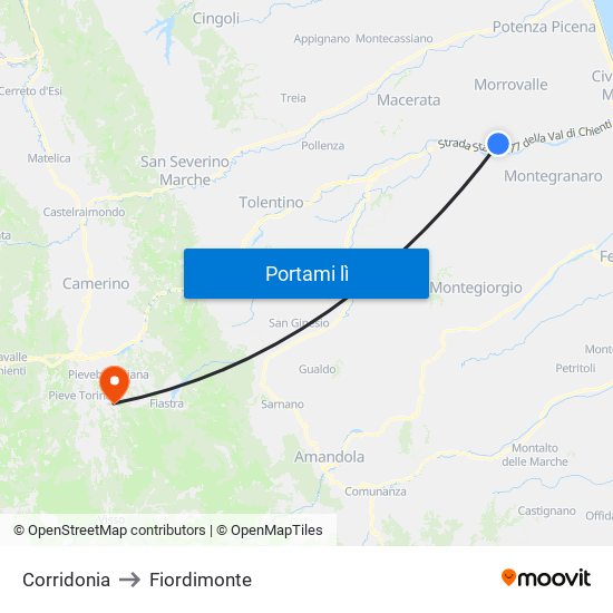 Corridonia to Fiordimonte map