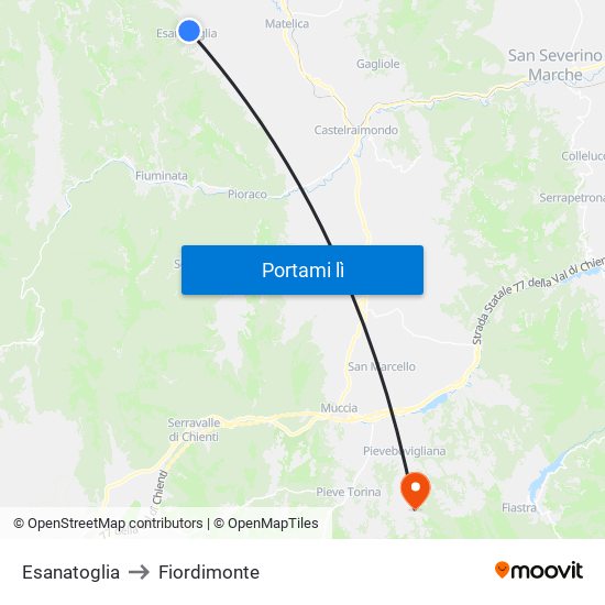 Esanatoglia to Fiordimonte map