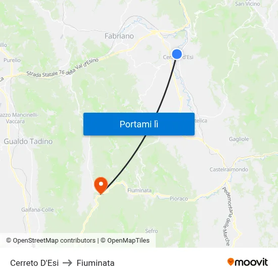 Cerreto D'Esi to Fiuminata map