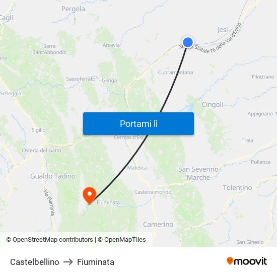 Castelbellino to Fiuminata map