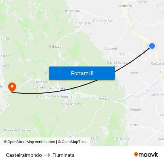 Castelraimondo to Fiuminata map