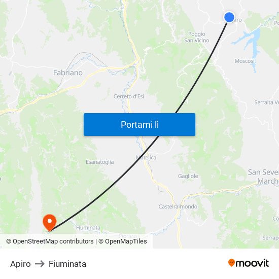 Apiro to Fiuminata map