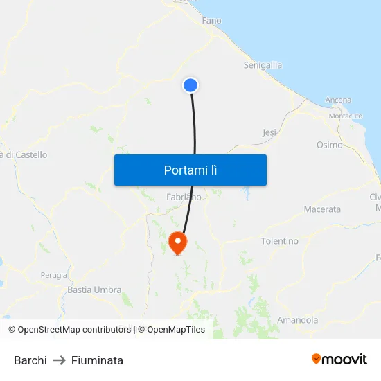 Barchi to Fiuminata map
