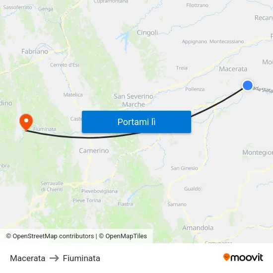 Macerata to Fiuminata map