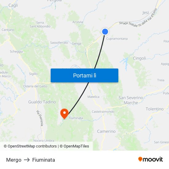 Mergo to Fiuminata map