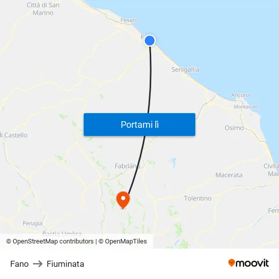 Fano to Fiuminata map