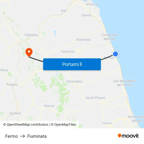 Fermo to Fiuminata map