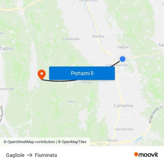 Gagliole to Fiuminata map