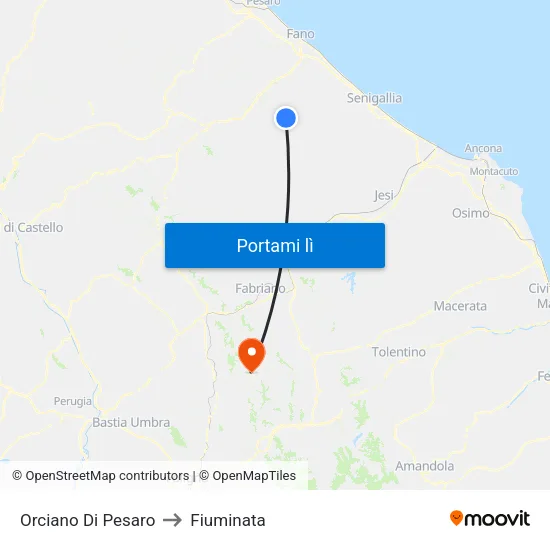 Orciano Di Pesaro to Fiuminata map