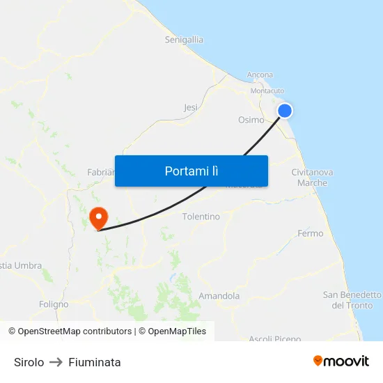 Sirolo to Fiuminata map