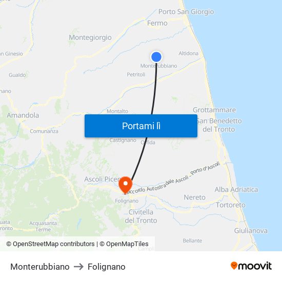 Monterubbiano to Folignano map