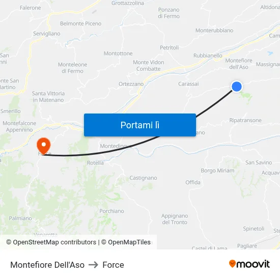 Montefiore Dell'Aso to Force map