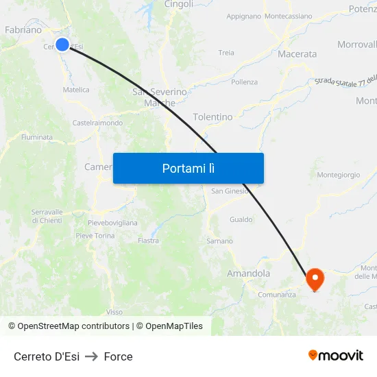 Cerreto D'Esi to Force map