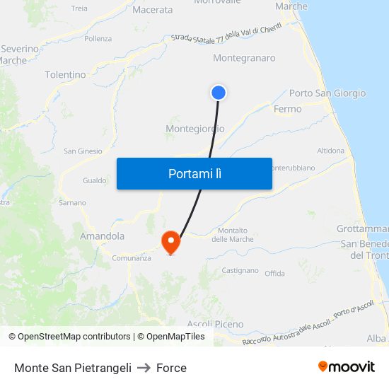 Monte San Pietrangeli to Force map