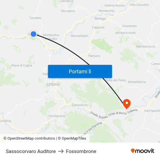 Sassocorvaro Auditore to Fossombrone map