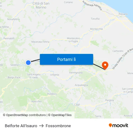Belforte All'Isauro to Fossombrone map