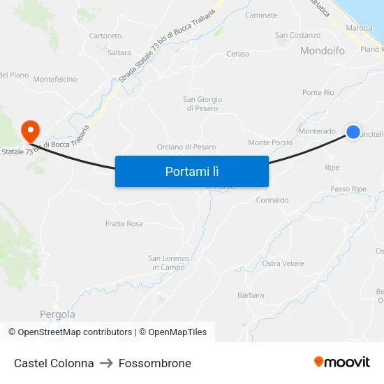Castel Colonna to Fossombrone map