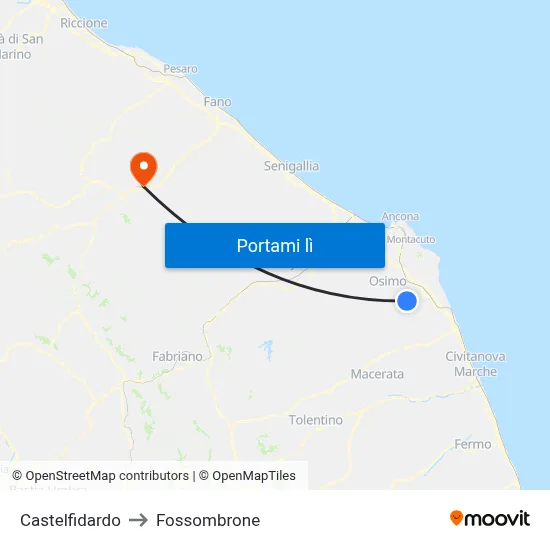 Castelfidardo to Fossombrone map