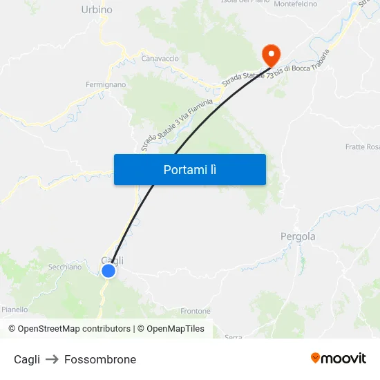 Cagli to Fossombrone map