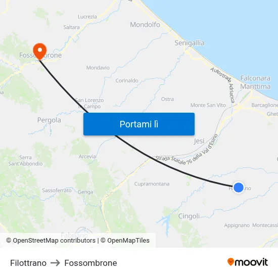 Filottrano to Fossombrone map