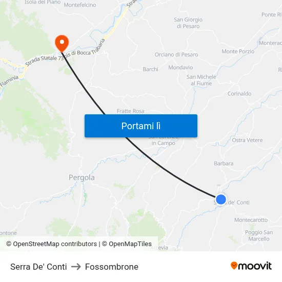 Serra De' Conti to Fossombrone map