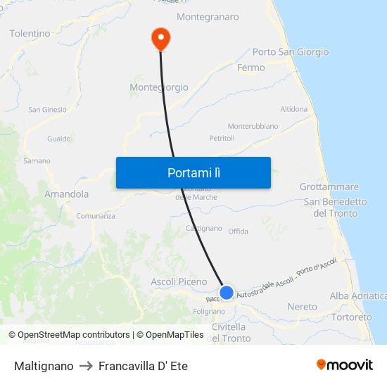 Maltignano to Francavilla D' Ete map