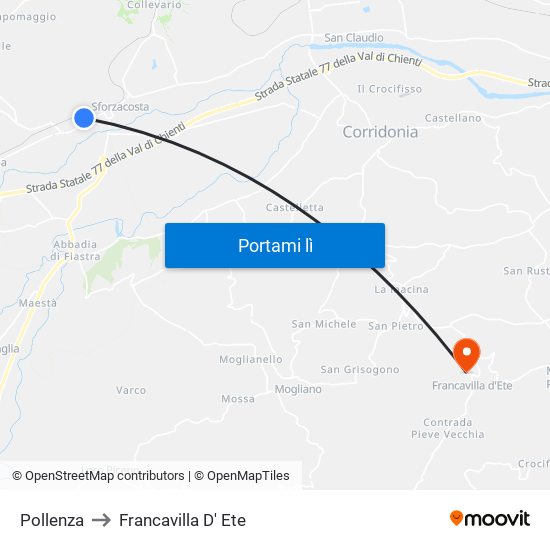 Pollenza to Francavilla D' Ete map