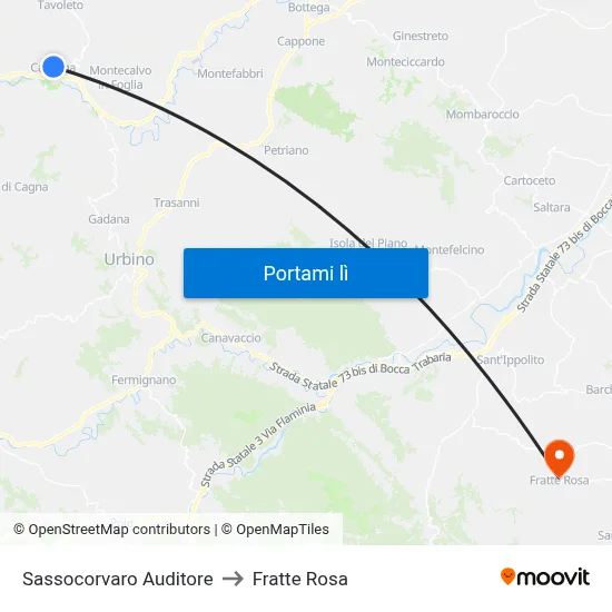 Sassocorvaro Auditore to Fratte Rosa map