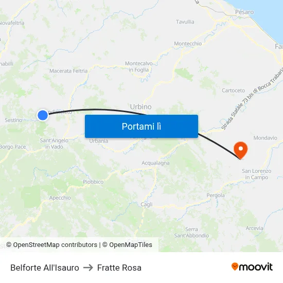 Belforte All'Isauro to Fratte Rosa map