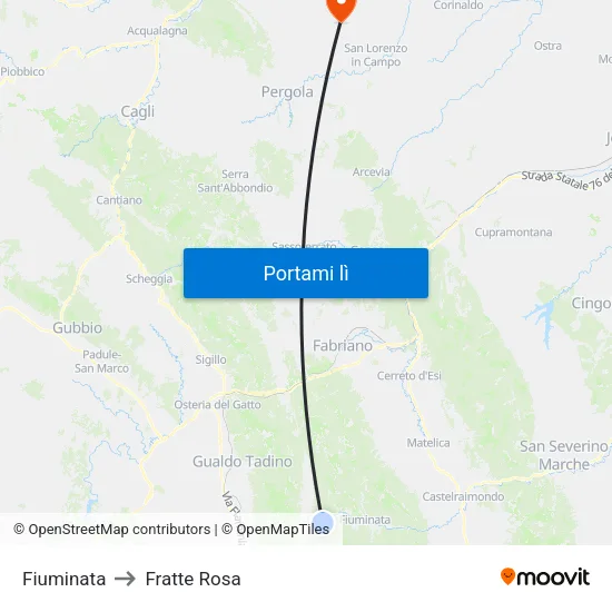 Fiuminata to Fratte Rosa map